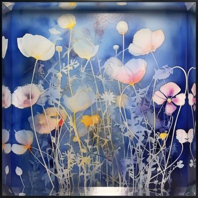 BLUE FLORAL ELEGANCE I (71x71cm)